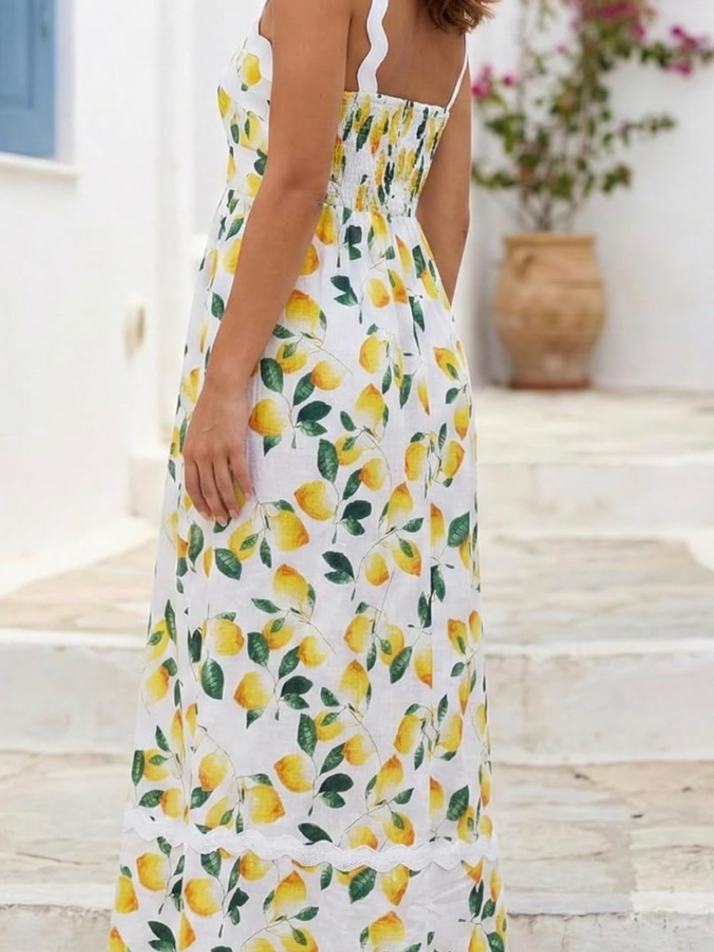 Strapless White Maxi Dress with Lemon Print - Picture 2 of 2